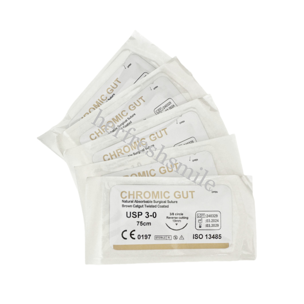 Dental Absorbable Surgical Suture Brown CHROMIC GUT 3-0 75cm 3/8 Reverse Cutting