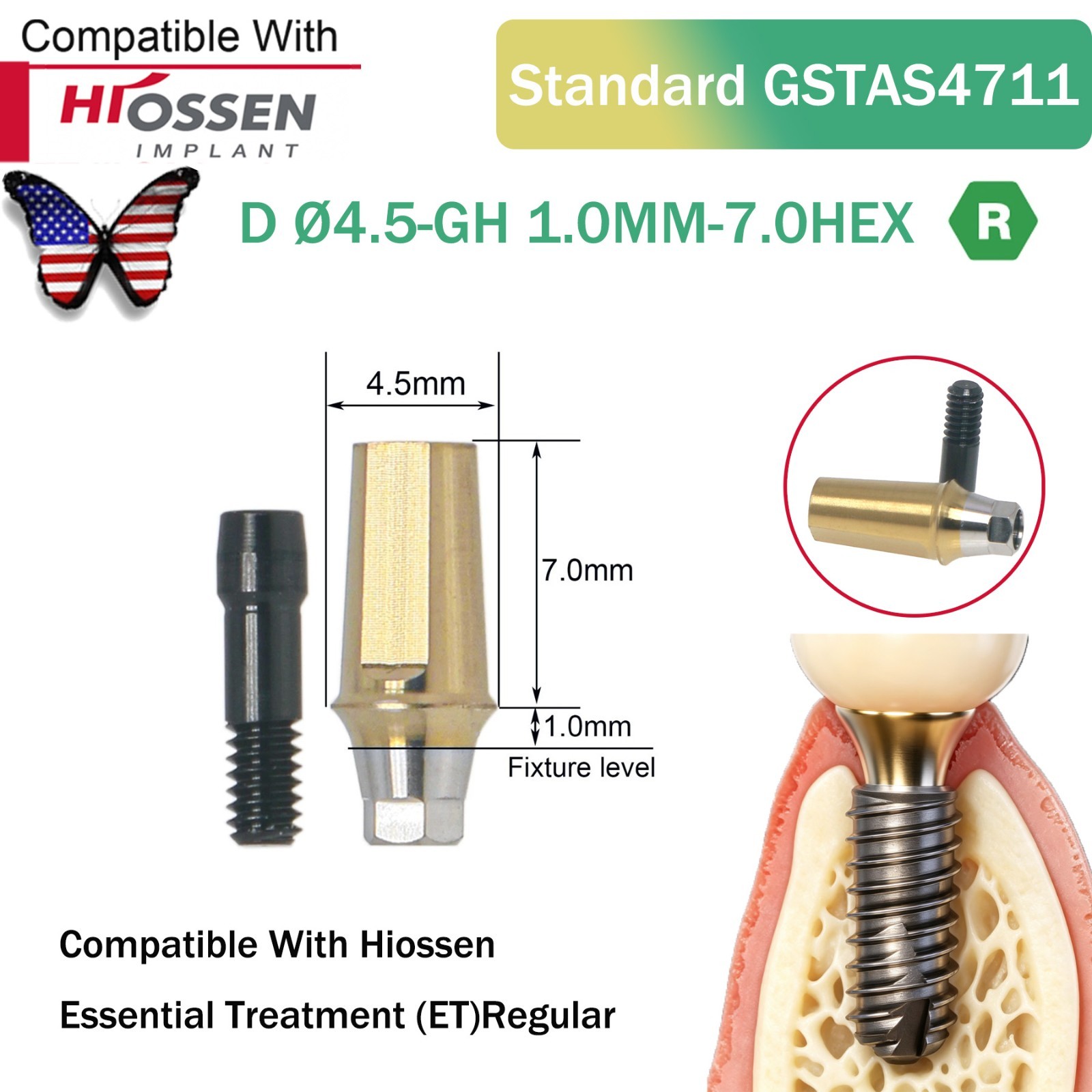 US Dental Straight Abutment Hiossen ET Osstem TS Ti Mini Regular Platform Hex