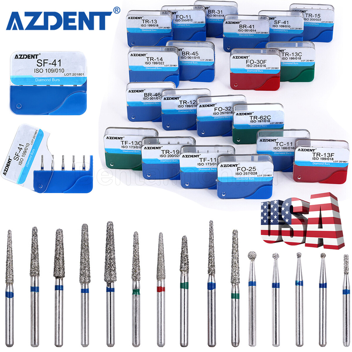 20Packs AZDENT Dental FG Diamond Burs For High Speed Handpiece Medium FG 1.6mm