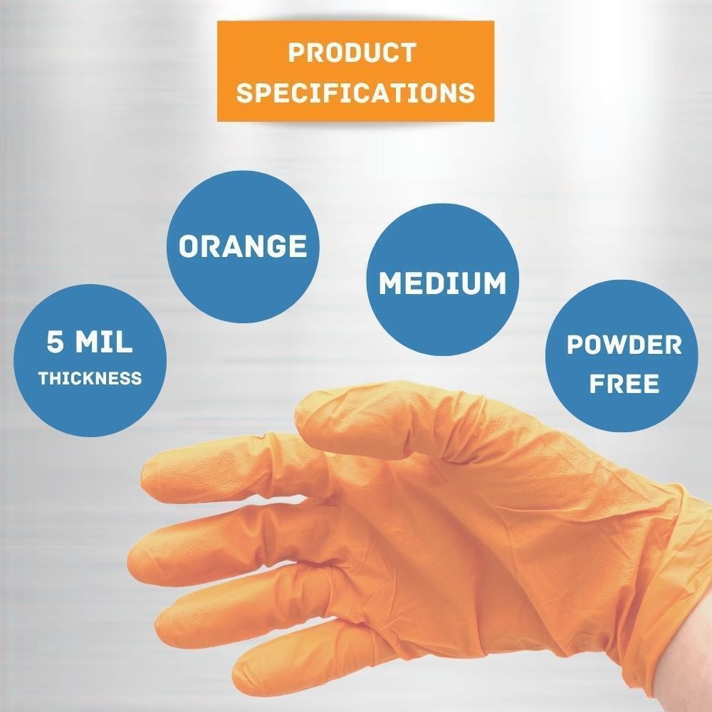 Medium 5 Mil Full Textured Orange Nitrile Powder Free Disposable Gloves 1000 Pcs