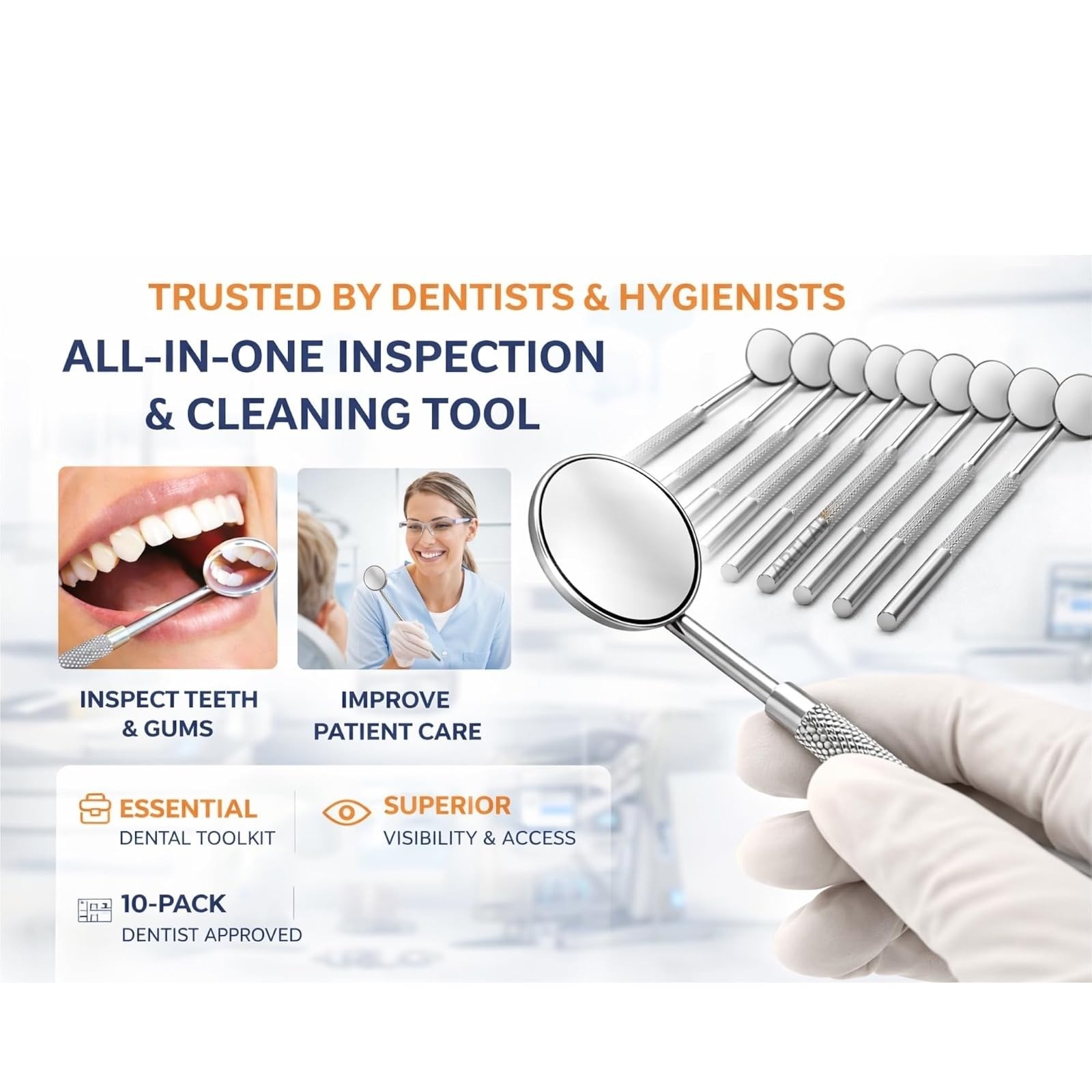 Premium Dental Mouth Mirror #5 with Handle Stainless Steel – 10 Pack