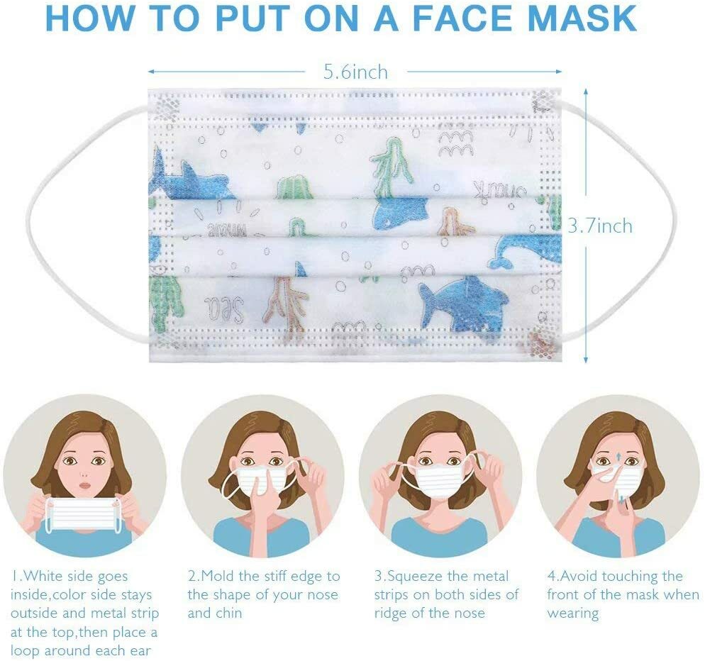 50 Pack Kids Face Mask Disposable Girls boys unisex face Cover 3 Layer Masks