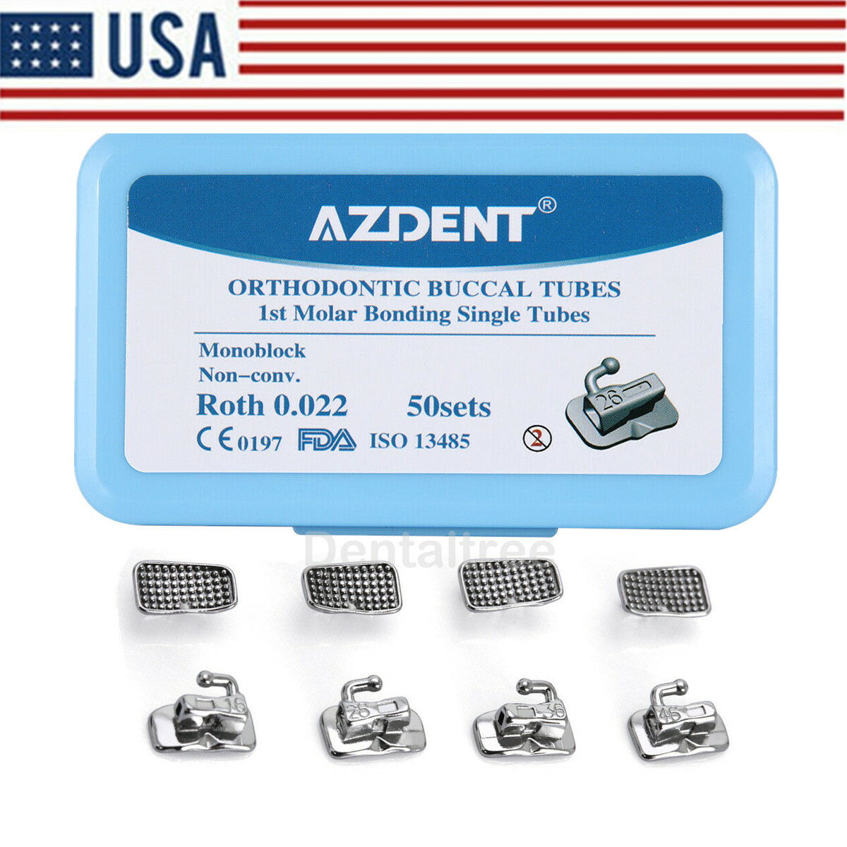 USA 50Sets Dental Orthodontic Buccal Tube Roth 022 1st Molar Bondable Non-Conv