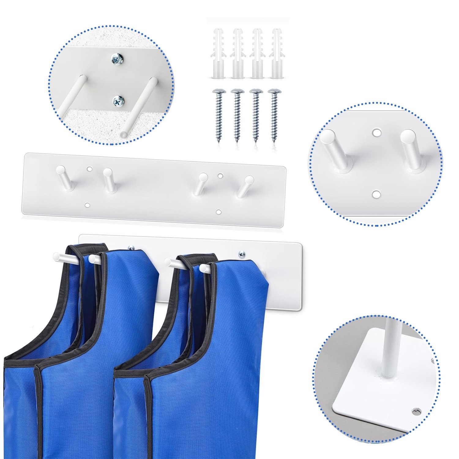 2x Lead Apron Hanger 4-Hook Heavy Duty Wall Mount w/ Extra Long Anti-Slip Hooks