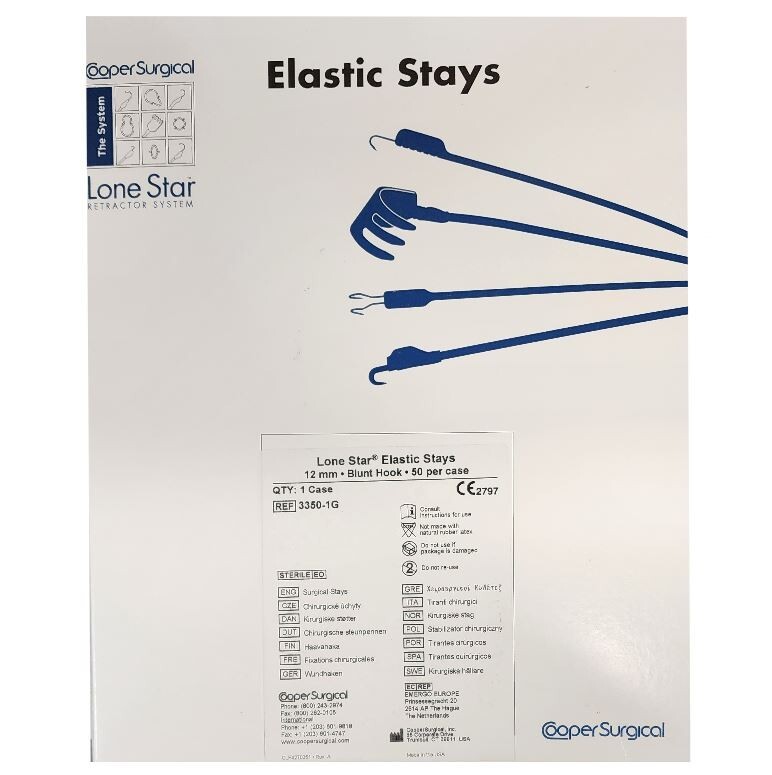 *50-Pieces* CooperSurgical Lone Star Elastic Stays 12mm Blunt Hook 3350-1G