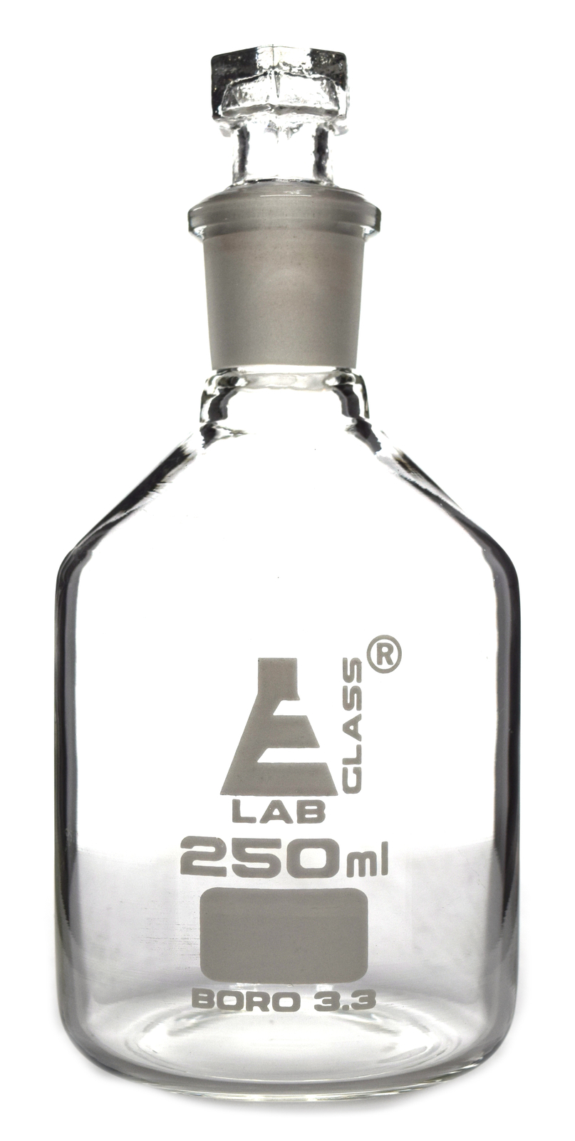Eisco 250ml Reagent Bottle, Narrow Mouth Hexagonal Stopper – Borosilicate Glass