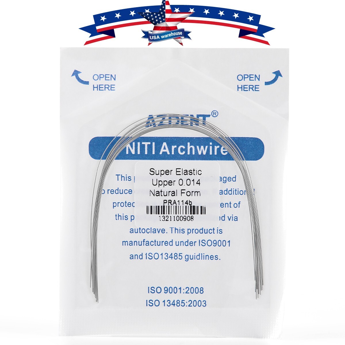 10pcs AZDENT Dental Orthodontic Elastic Niti Round Arch Wires Natural Form Round