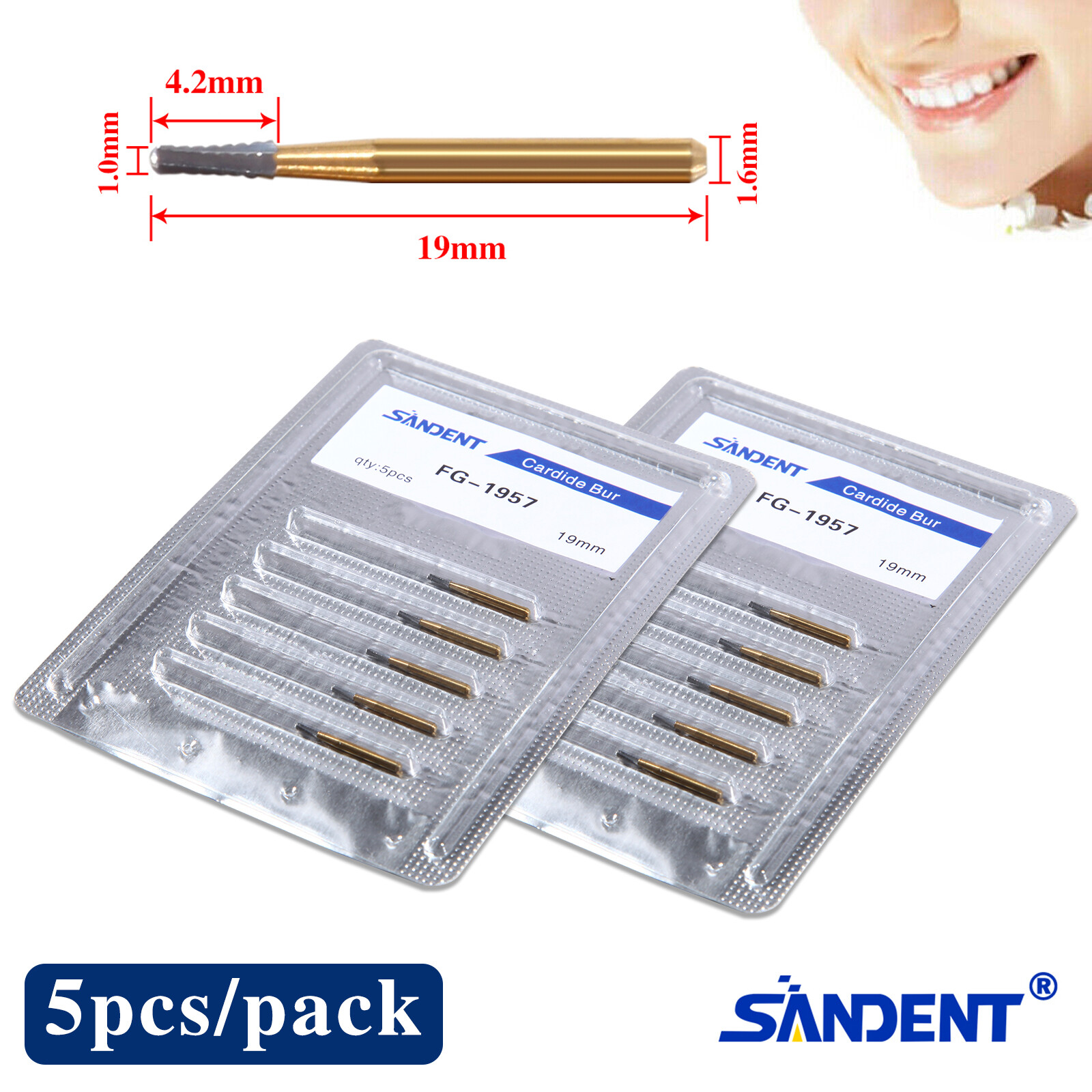5 Pcs/Box Dental FG-1957 High Speed Tungsten Steel Carbide Crown Cutting Burs po