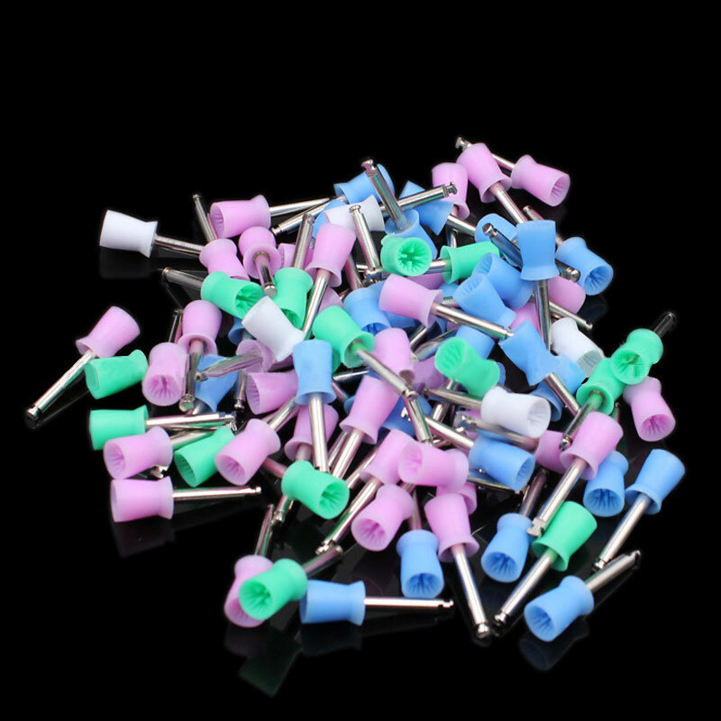 100pcs Dental Colorful Nylon Bowl Polishing Brushes Polisher Prophy Flat Type