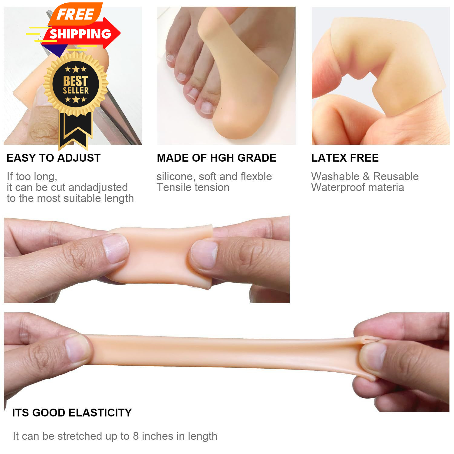 8 Pack Silicone Big Toe Protectors Women & Men (Toe Caps Beige-8 Pcs（large）