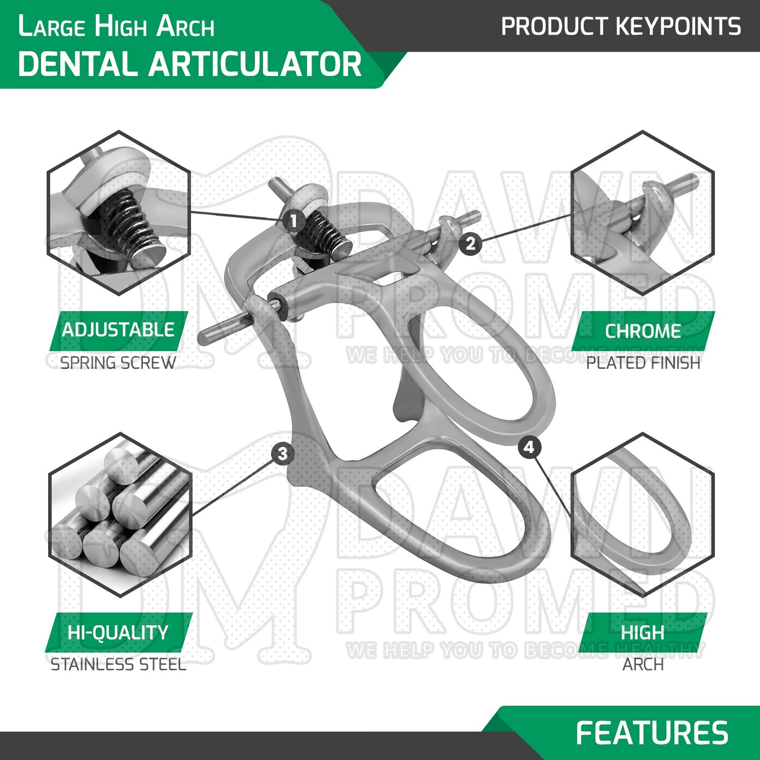 Dental Lab Articulator Chrome Plated Large High Arch Hinge Denture Instrument