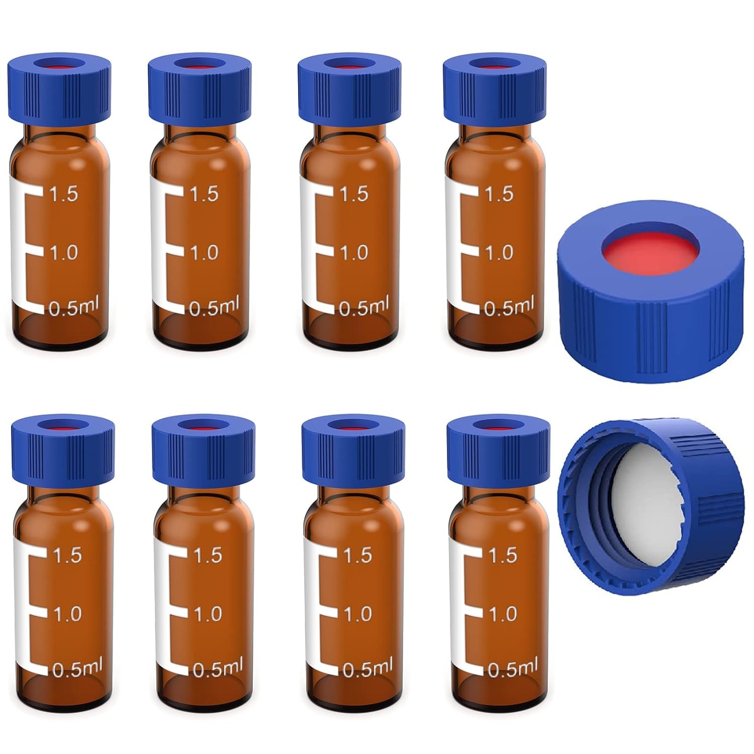 1000Pcs 2ml Glass Vials Autosampler Vial Amber 9-425 9mm Precision Screw Caps