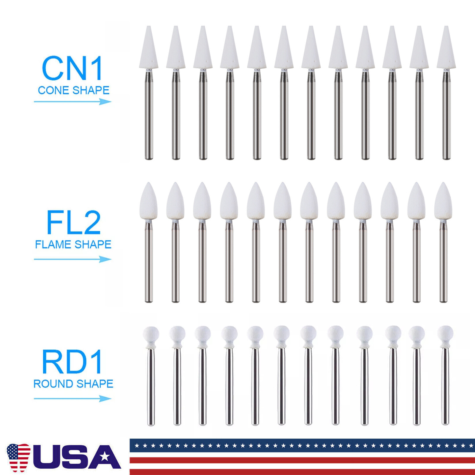 Dental White Stone Porcelain Resin Polishing Burs FG /Composite Finishing Burs