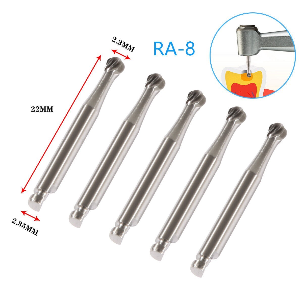 5 Pcs/Box Dental Tungsten Steel Carbide Burs RA1-8 Round For Low Speed Handpiece