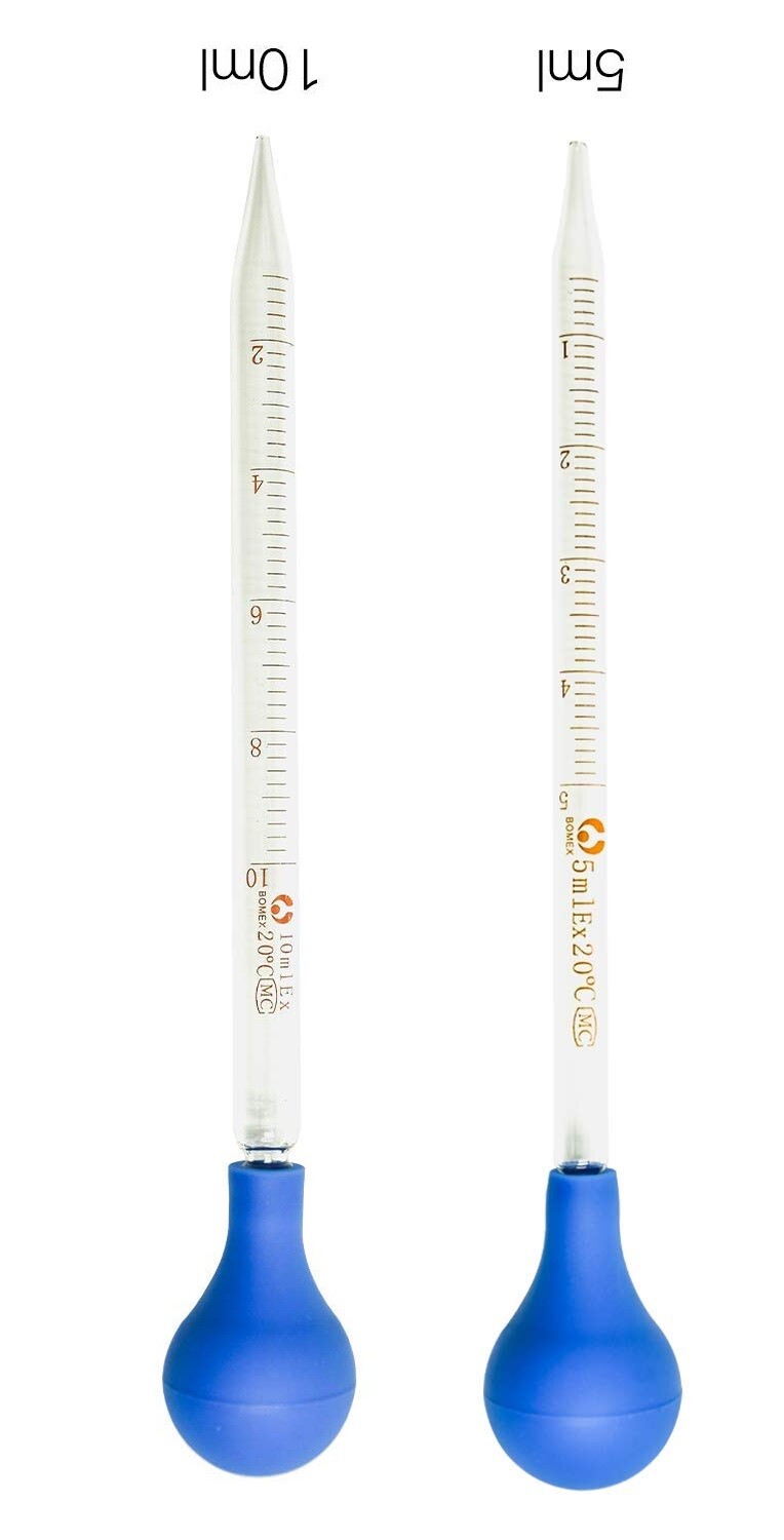 2 Pieces 5ml+10ml Glass Graduated Lab Pipette Droppers for Transfer Liquid Oil