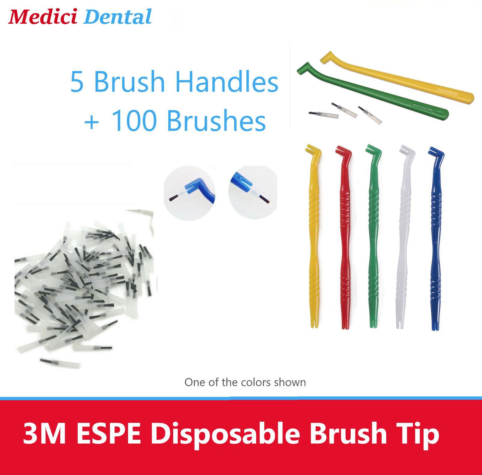 3M ESPE Single Use Brush Tip Applicators 100 Pieces & 1 Handle, MultiUse Dental