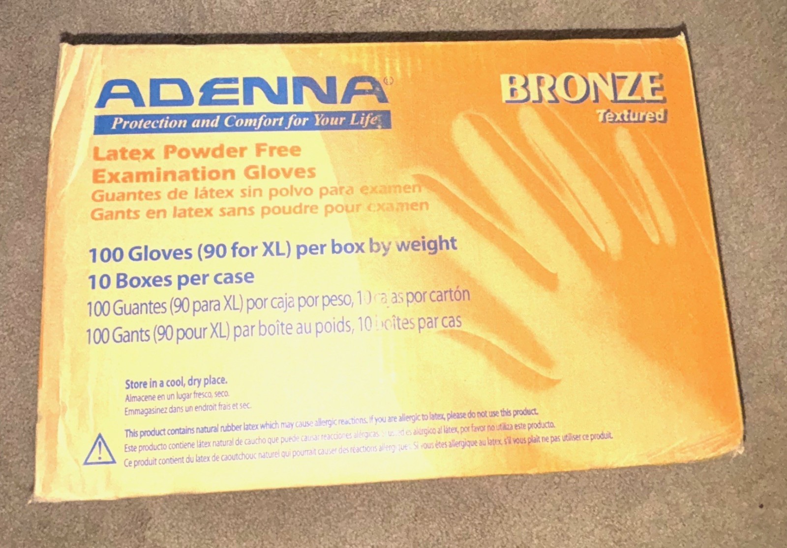 Adenna Bronze BRZ646 5 mil Latex Powder Free Exam Gloves, Large 10 Boxes of 100