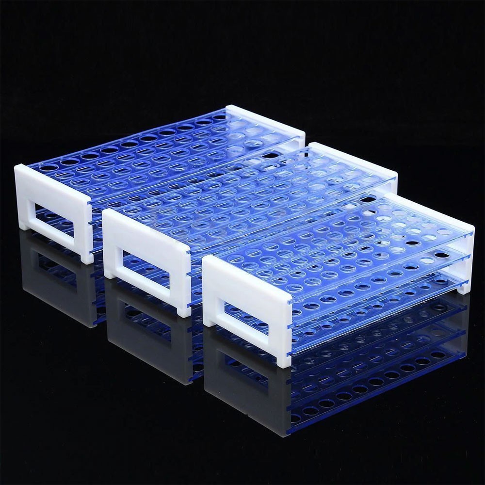 50Pcs Plastic Test Tubes Sample Container Vials w/ Caps Rack Holders 40/50 Holes