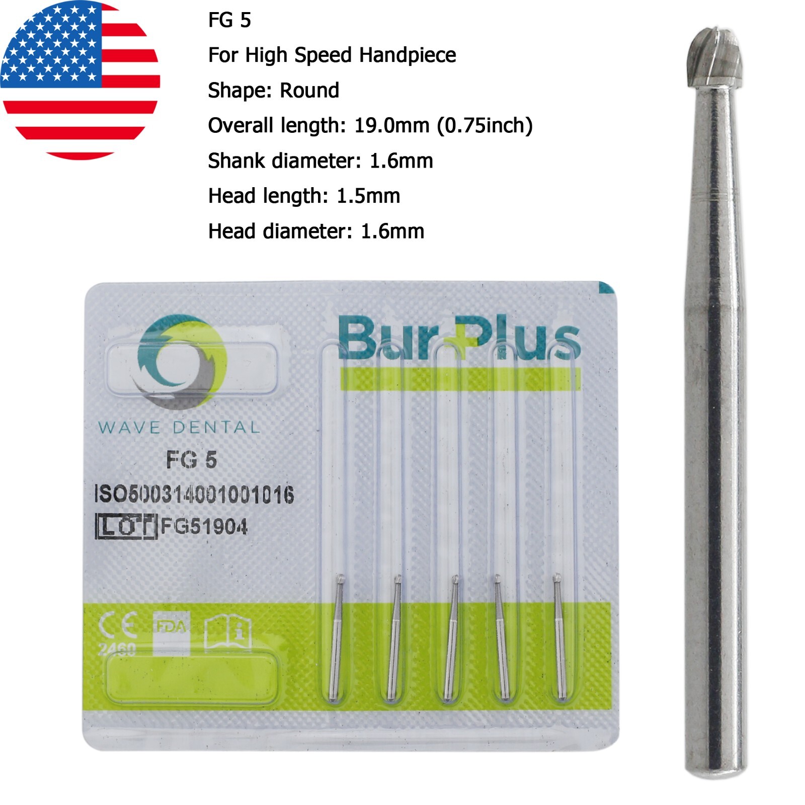 Wave Dental Carbide Burs Round For High Speed Handpiece FG 1/4 1/2 2 4 6 8 Prima