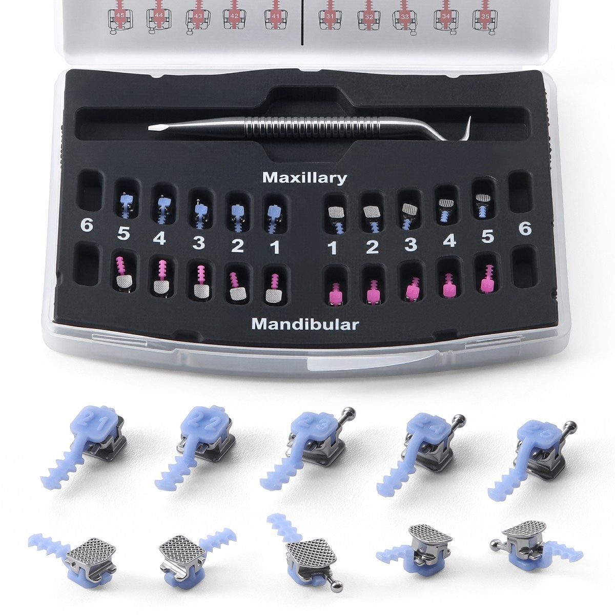 AZDENT Dental Ortho Self Ligating Brackets Brace Roth/MBT 0.022 Hooks 345 &Tool