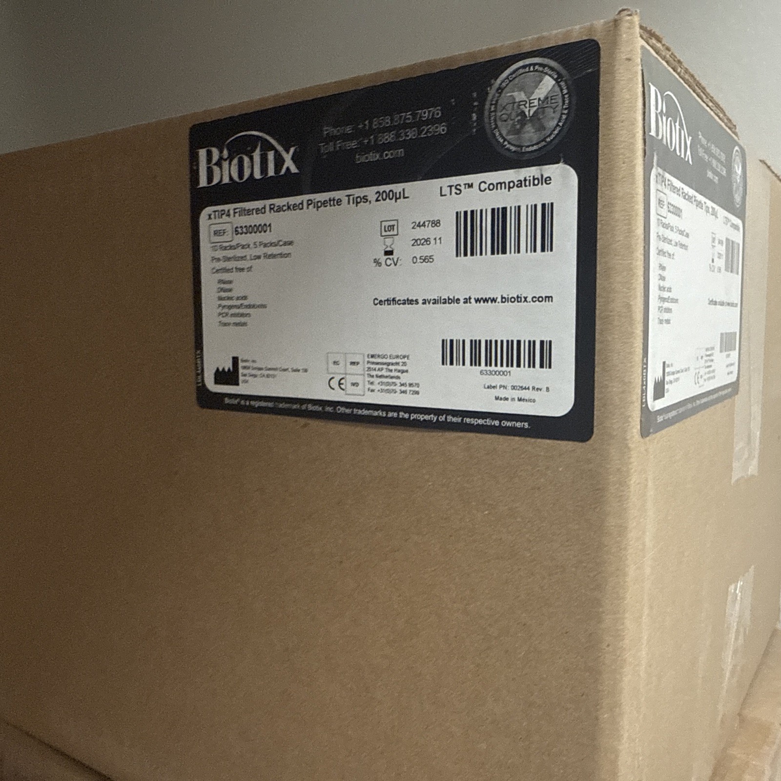 (4800/Cs) BIOTIX xTIP4 200uL LTS Compatible Filtered Pipet Tip 50×96/Rk 63300001