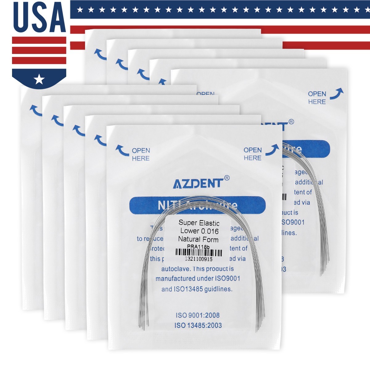 AZDENT Dental Orthodontic Stainless Steel Arch Wire Round Nature Form 10pcs/pack