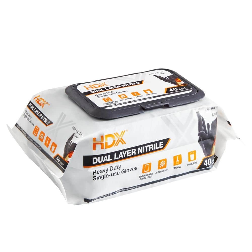 HDX Pop-N-Go Black Disposable Heavy Duty Nitrile Gloves Large 40 Count
