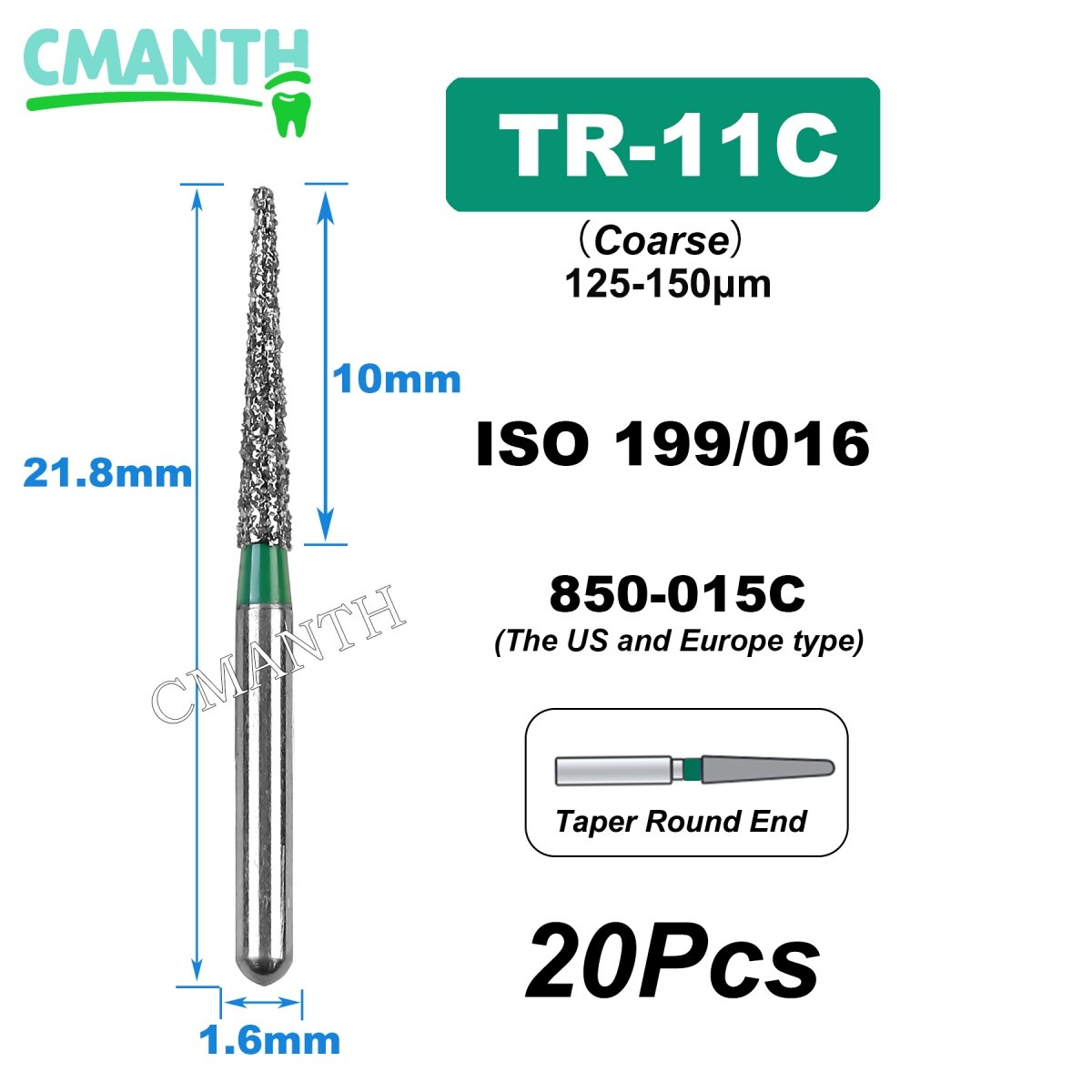 US Dental Burs FG High Speed Diamond Burs Dental Lab Polishing Tools 1.6mm 20pcs