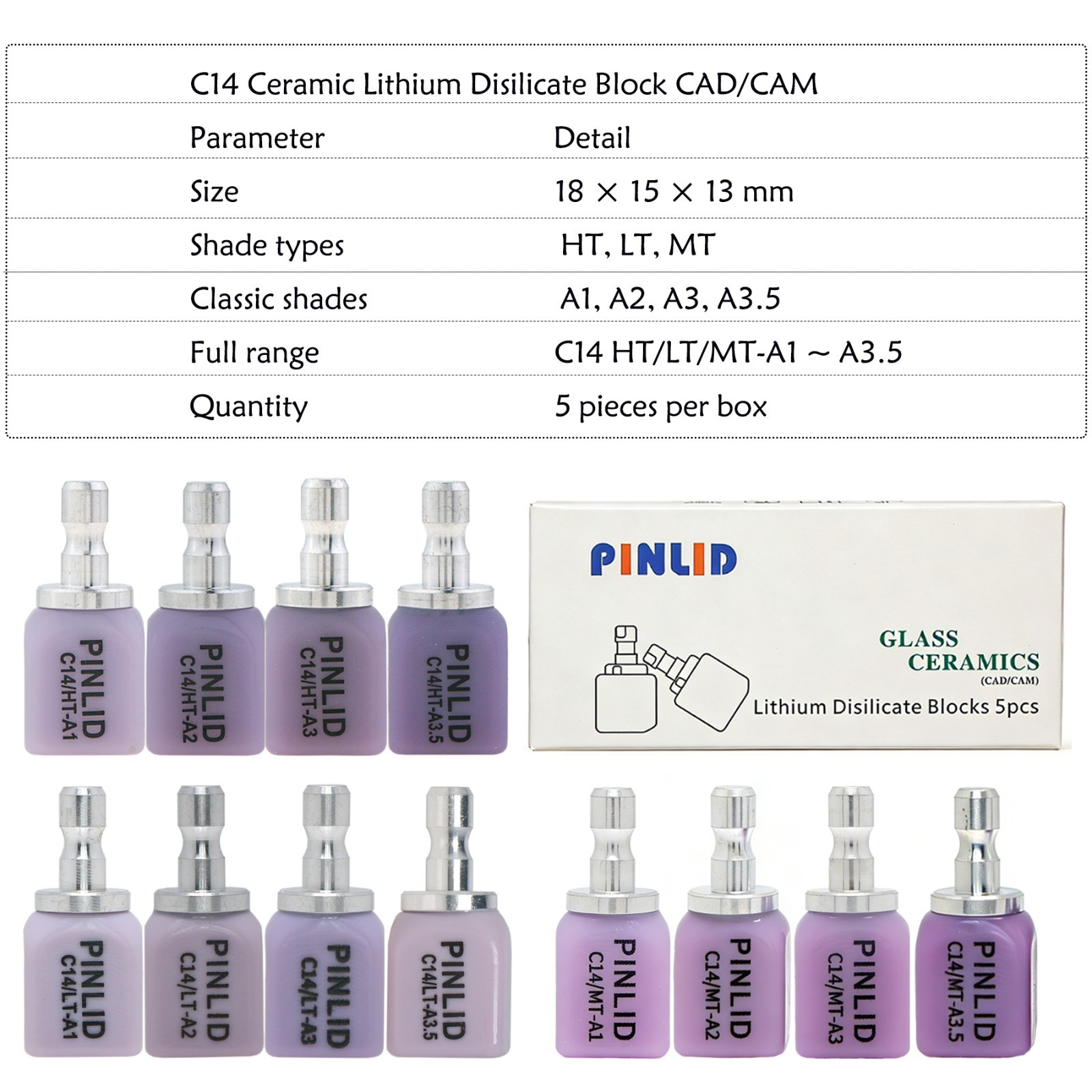C14 Glass Ceramic Block HT LT MT Lithium Disilicate for Cerec CAD/CAM Dental Lab