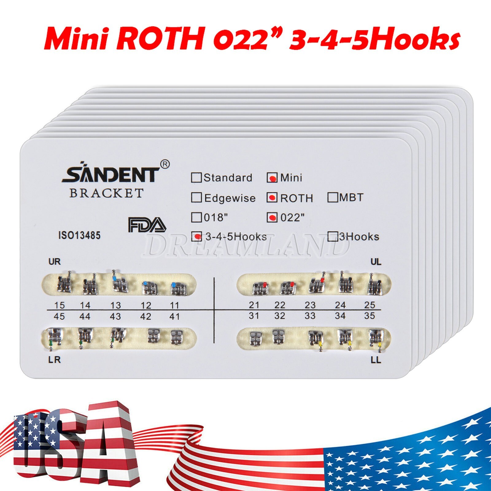 10kits Dental Brackets Braces Orthodontic Mini Roth0.022″ Hooks 3-4-5