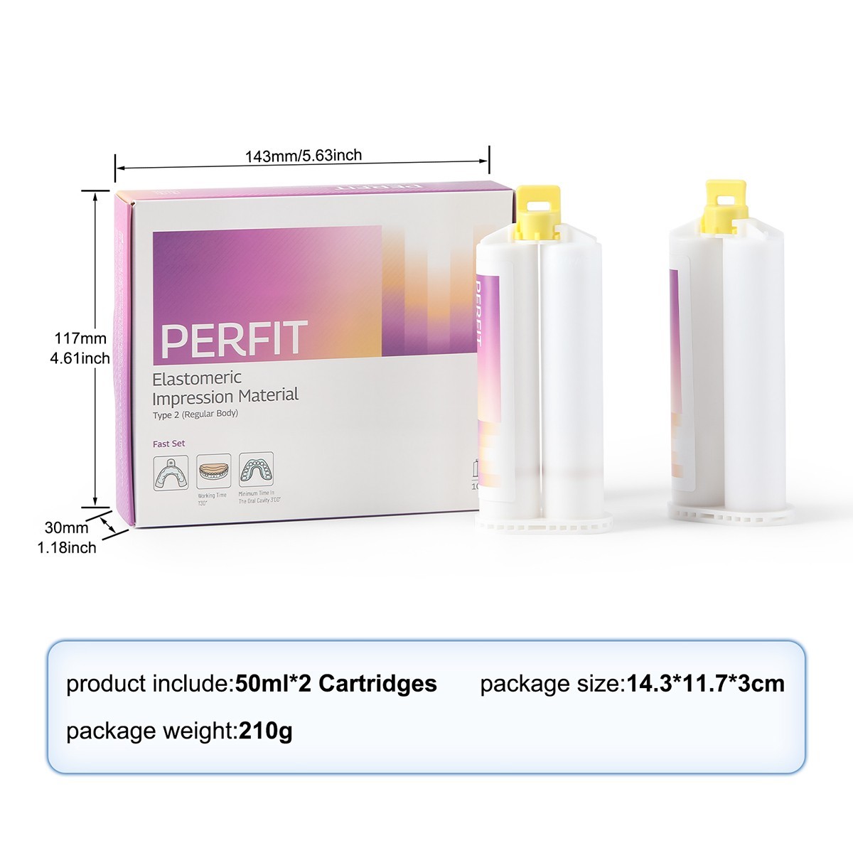 Dental Regular BODY Fast Set VPS PVS VPS Impression Material 50ML*2 Cartridges