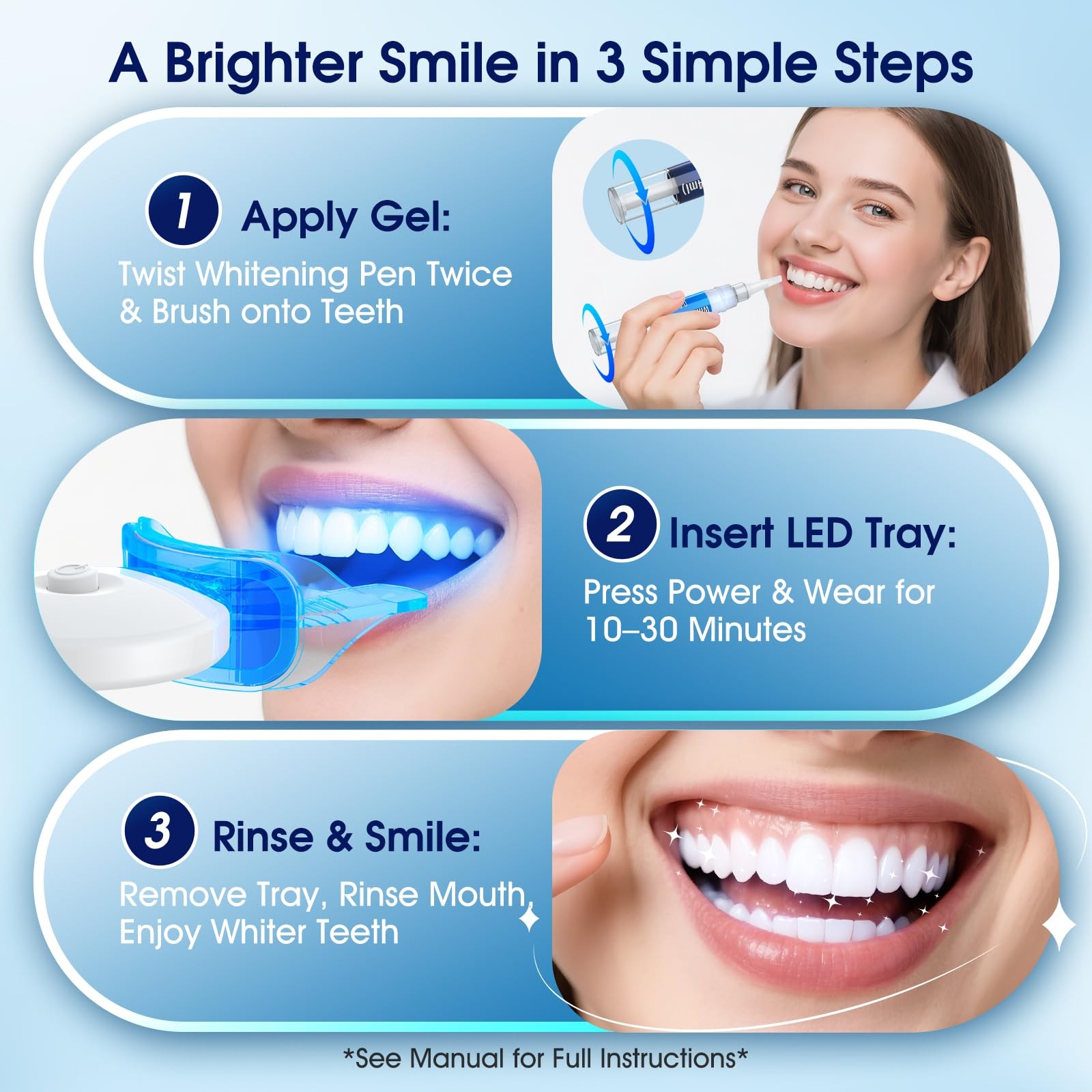 Teeth Whitening Kit: 3 Whitening Pens & 2 Desensitizing Pens + LED Light