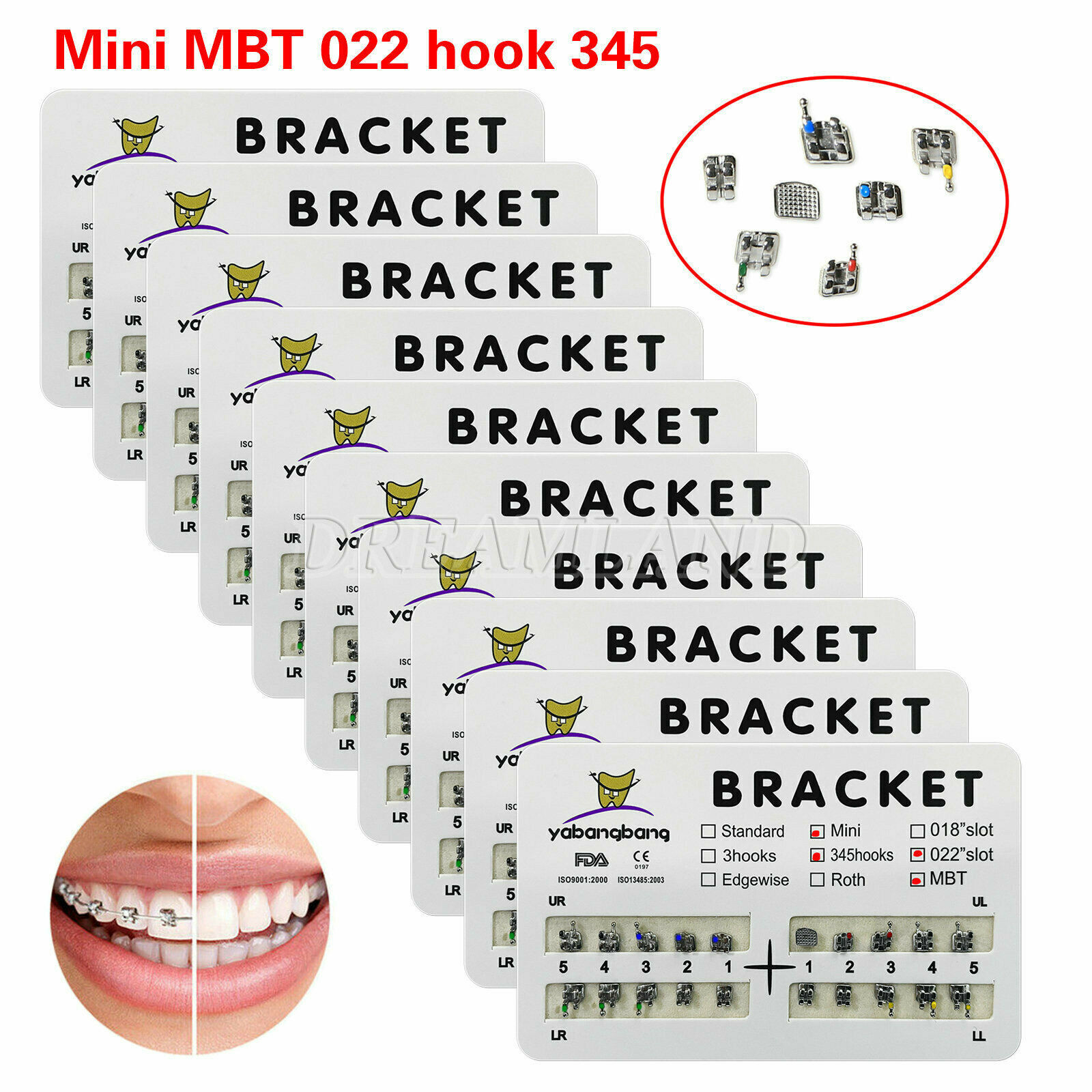 100 pack Dental Orthodontic Metal Bracket Mini MBT 0.22″Slot 345 Hooks #1 USA