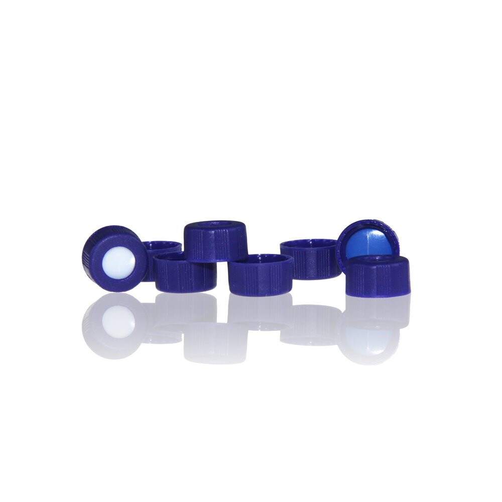 10000pcs Pre-Slit 9-425 Screw-Top Thread Caps 9mm Blue PTFE/White Silicone Septa