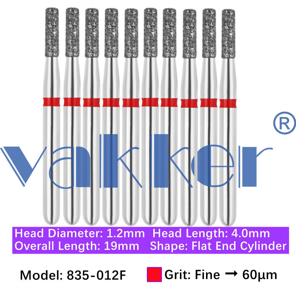 10pc Dental FG Diamond Burs for High Speed Flat/Round End Cylinder Polishing Bur