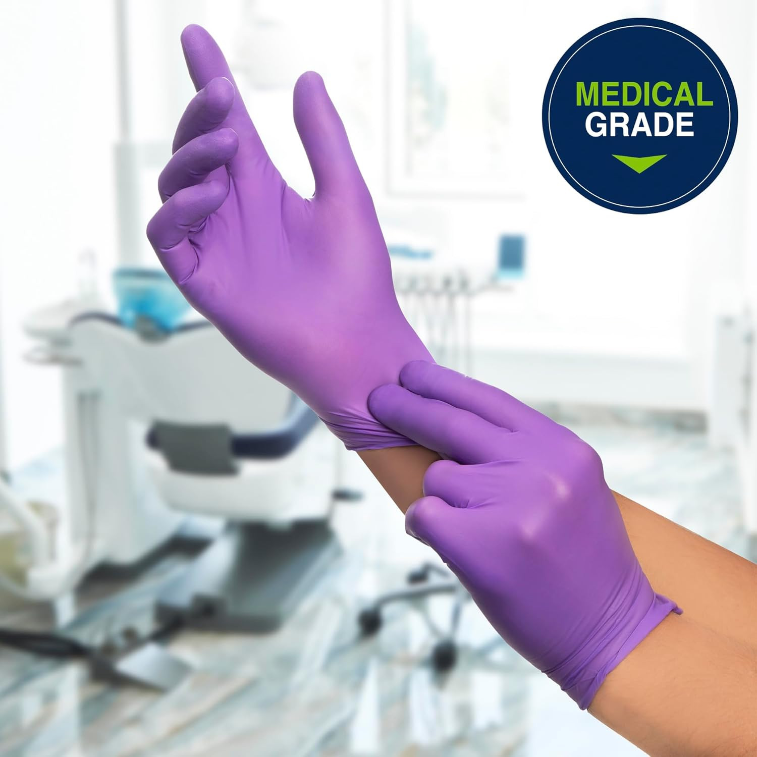 Purple Nitrile Exam Gloves Powder Free Latex Free 9.5in Ambidextrous Dental