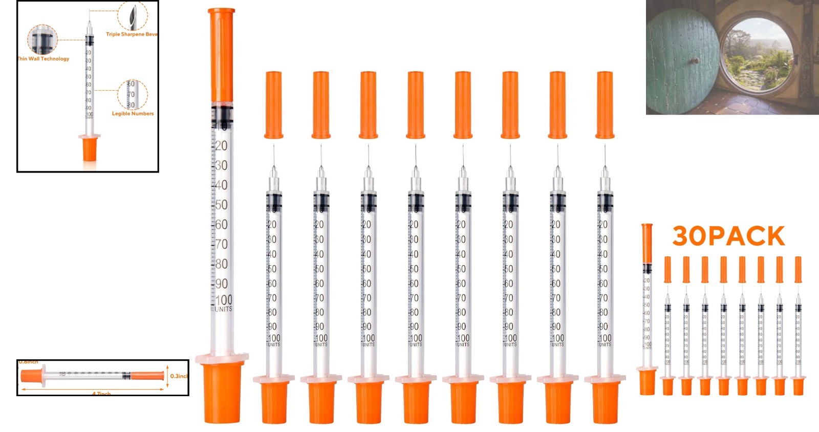 30 Count Sterile Disposable U-100 Syringes, 30G 1ml, Individually Wrapped