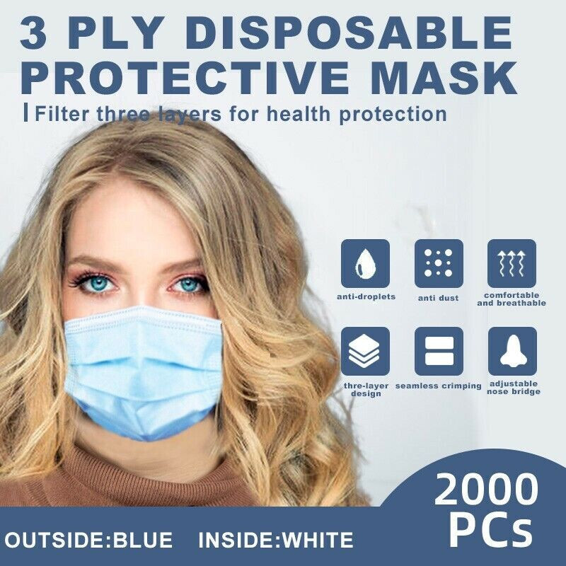 2000 PCs 3 Layer Protection Disposable Face Masks – INVENTORY BLOWOUT USA Stock
