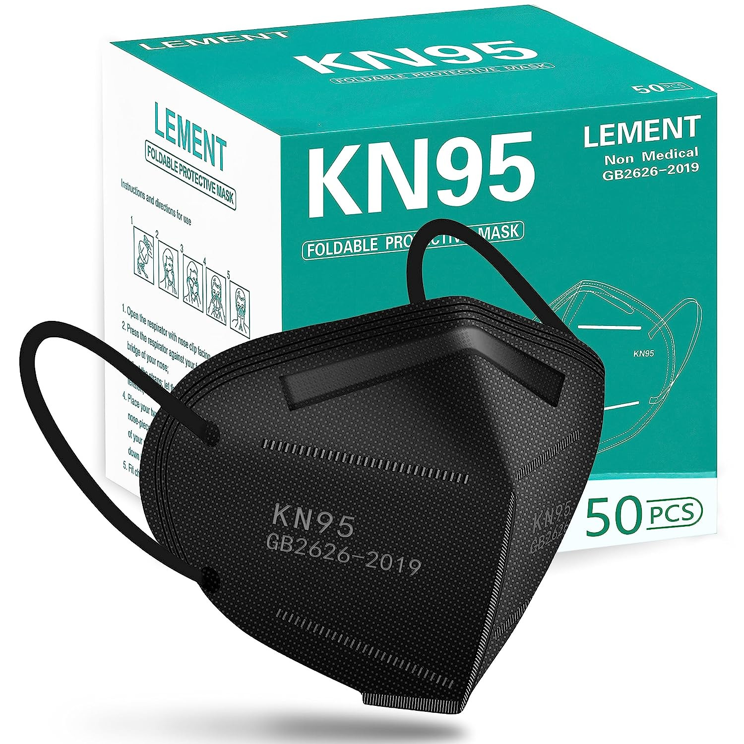 50Pcs KN95 Face Mask Black 5 Layer Cup Dust Safety Masks Filter Efficiency≥95% B