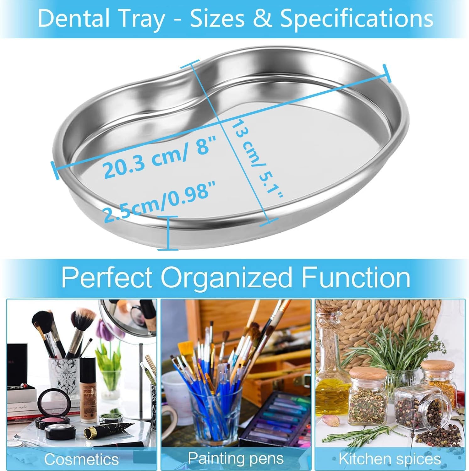 2 Pcs Dental Tray Kidney Trays Stainless Steel Tray Medium Emesis Basin Reusable