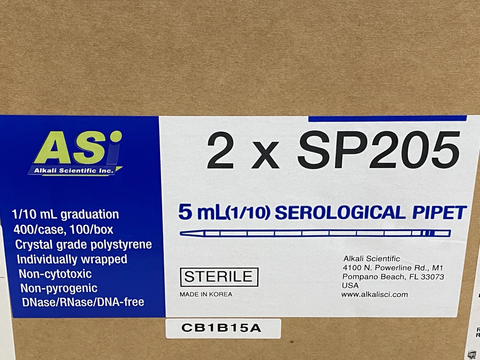 (400/Cs) ALKALI SCIENTIFIC 5mL in 1/10 PS Graduated Serological Pipettes SP205