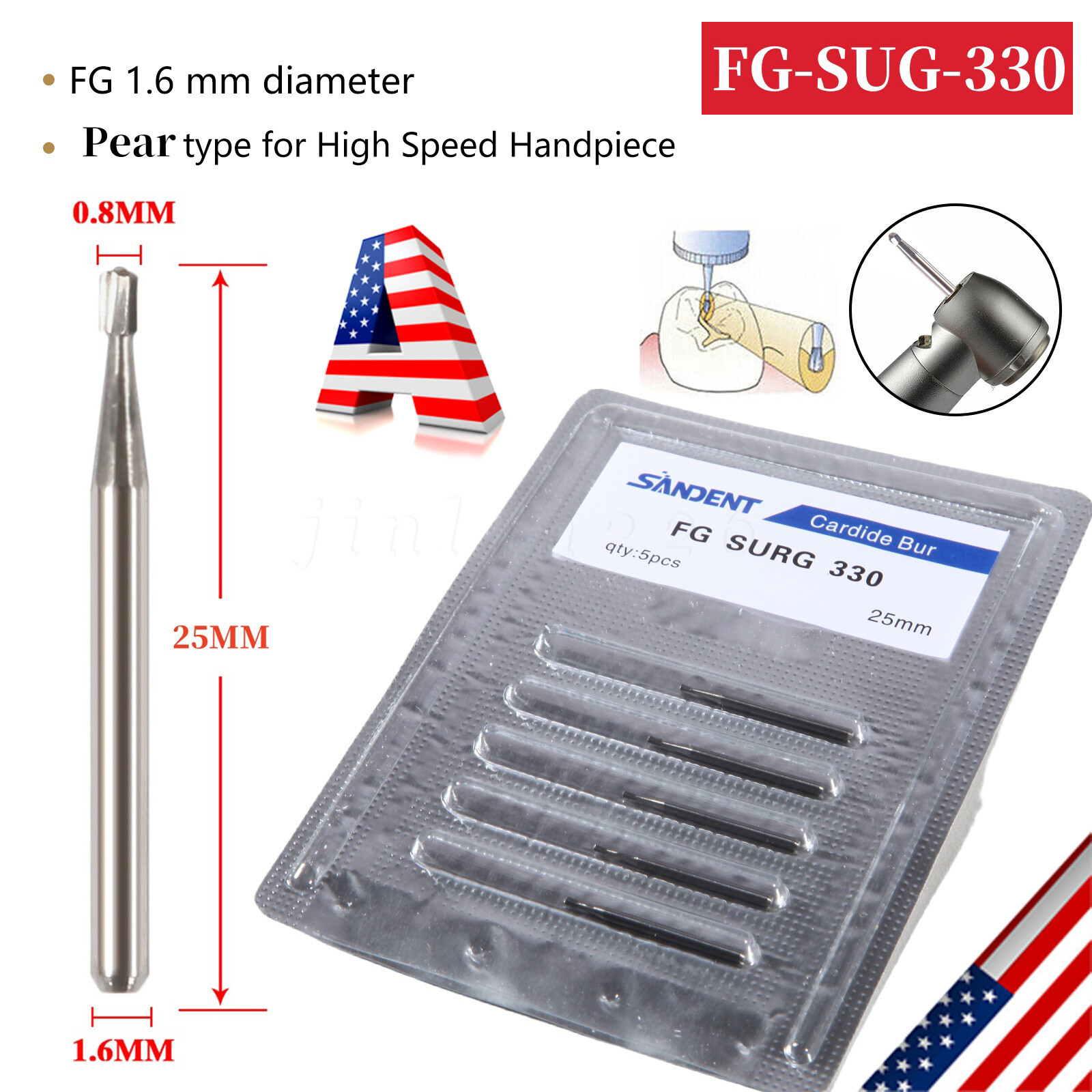 Dental Carbide Bur FG 330L Pear Long Head. Made in China 25mm Surgical