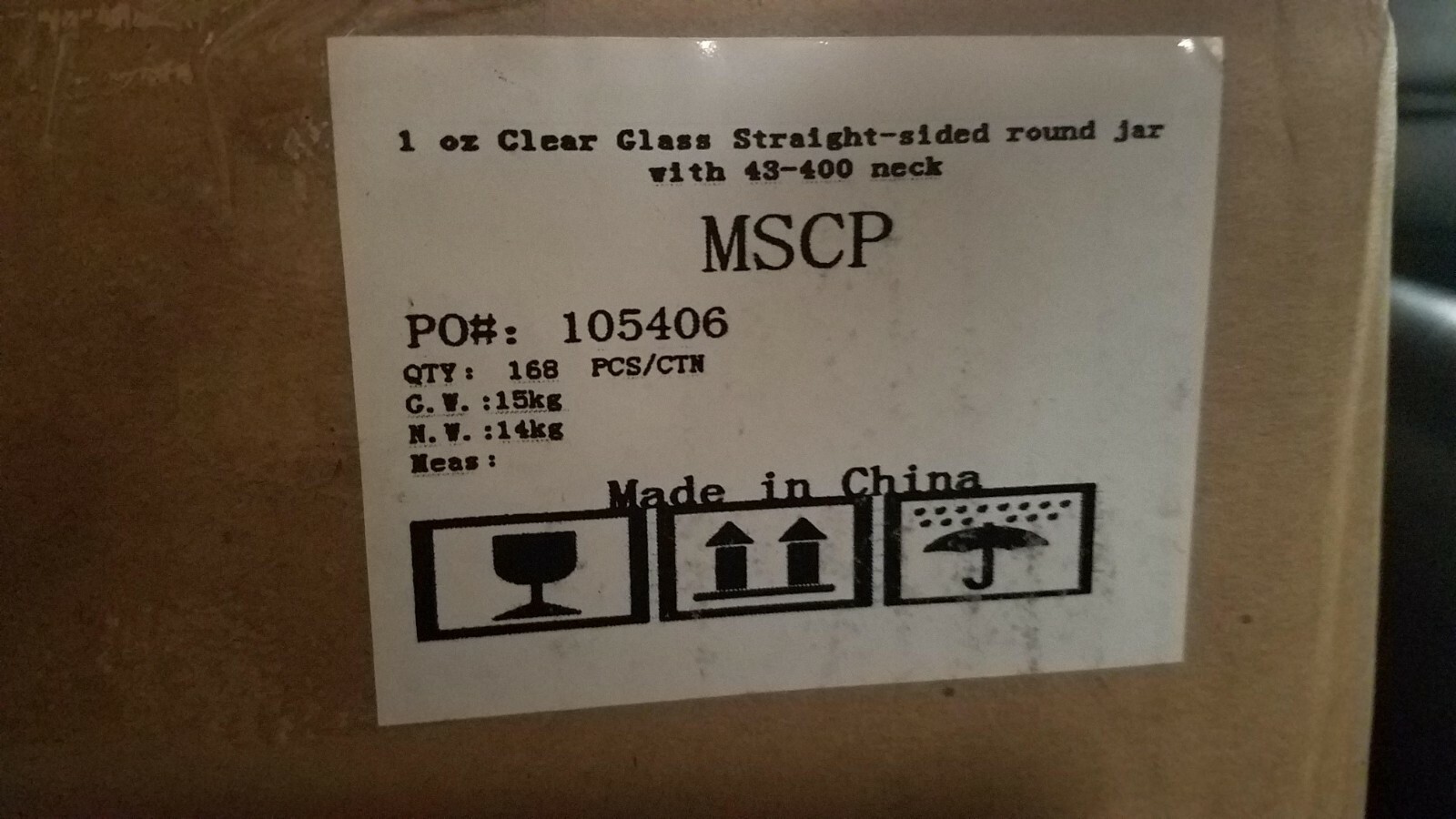 168 Count 1 oz ounce Clear Glass Straight Sided Round Jar with 43-400 Neck