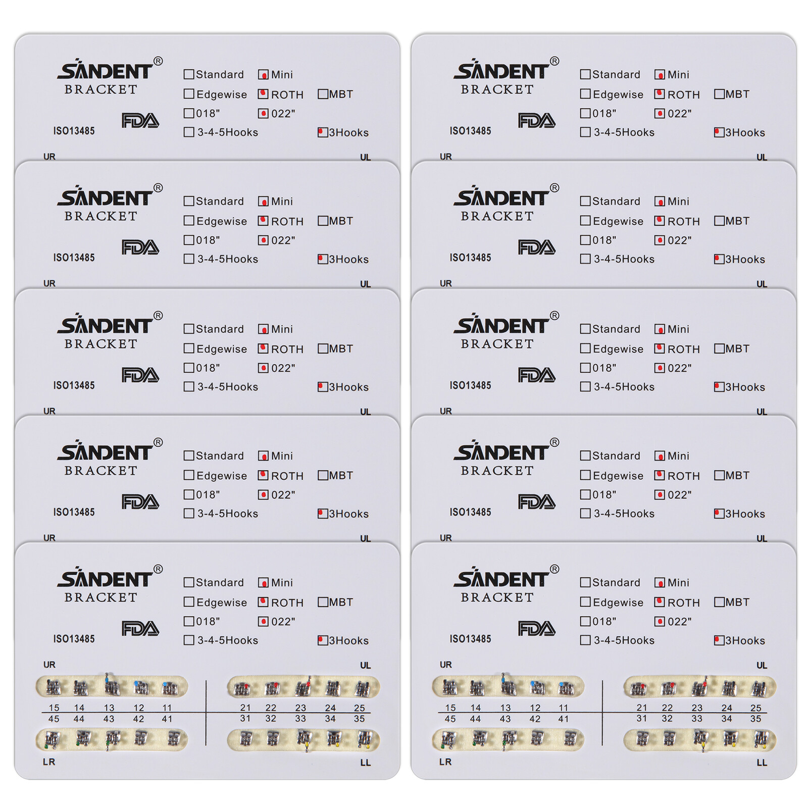 10 Packs SANDENT Dental Orthodontic Brackets Braces Mini Roth 022″Slot 3 Hooks