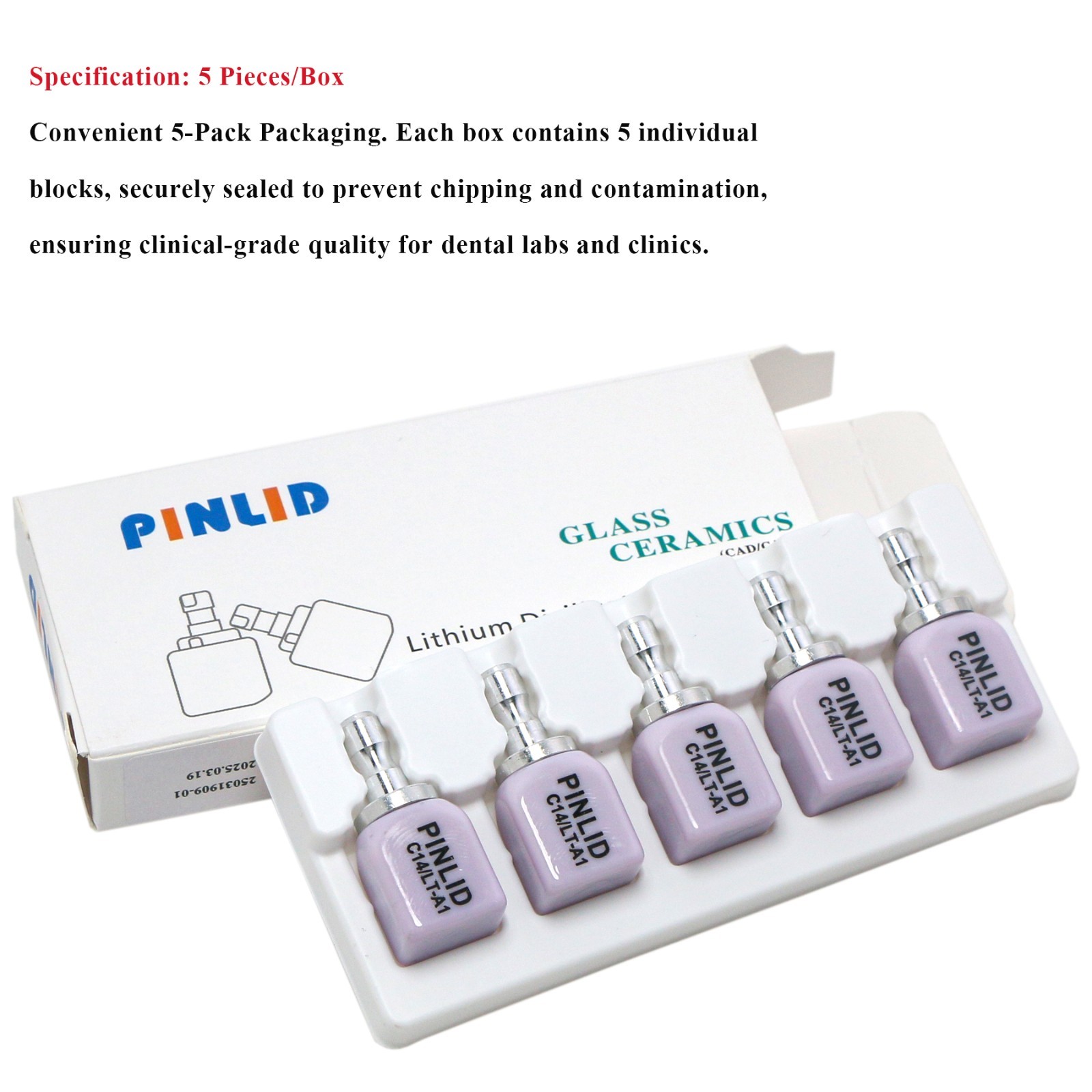 US 5PCS C14 LT Dental Glass Ceramic Lithium Disilicate Blocks Emax CAD/CAM