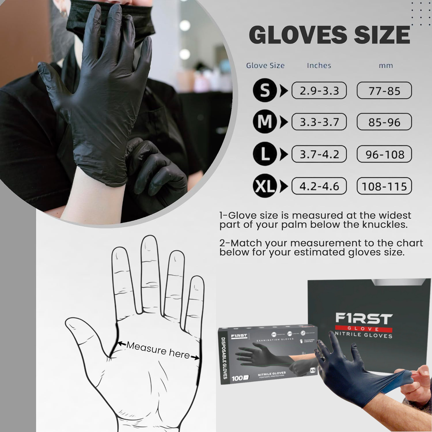 First Glove Black Disposable Nitrile Gloves 3 Mil Latex & Powder Free