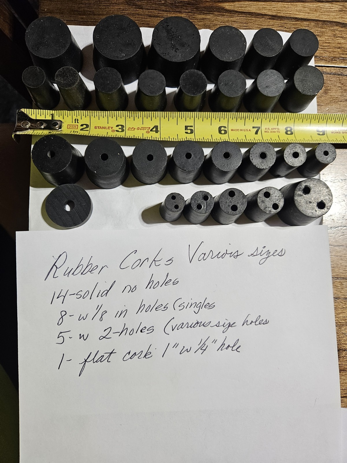 28 Rubber Stoppers, assorted sizes, Black Tapered Lab B