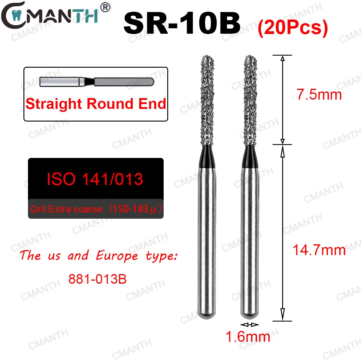 20Pcs Dental Diamond Burs FG1.6mm Tooth Drill SR Coarse Fine Grit For High Speed