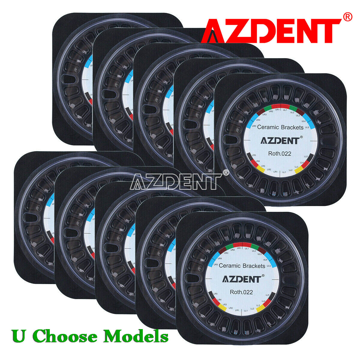 AZDENT Dental Orthodontic Ceramic Bracket Braces 5/5 MBT Roth 022/018 345 Hook