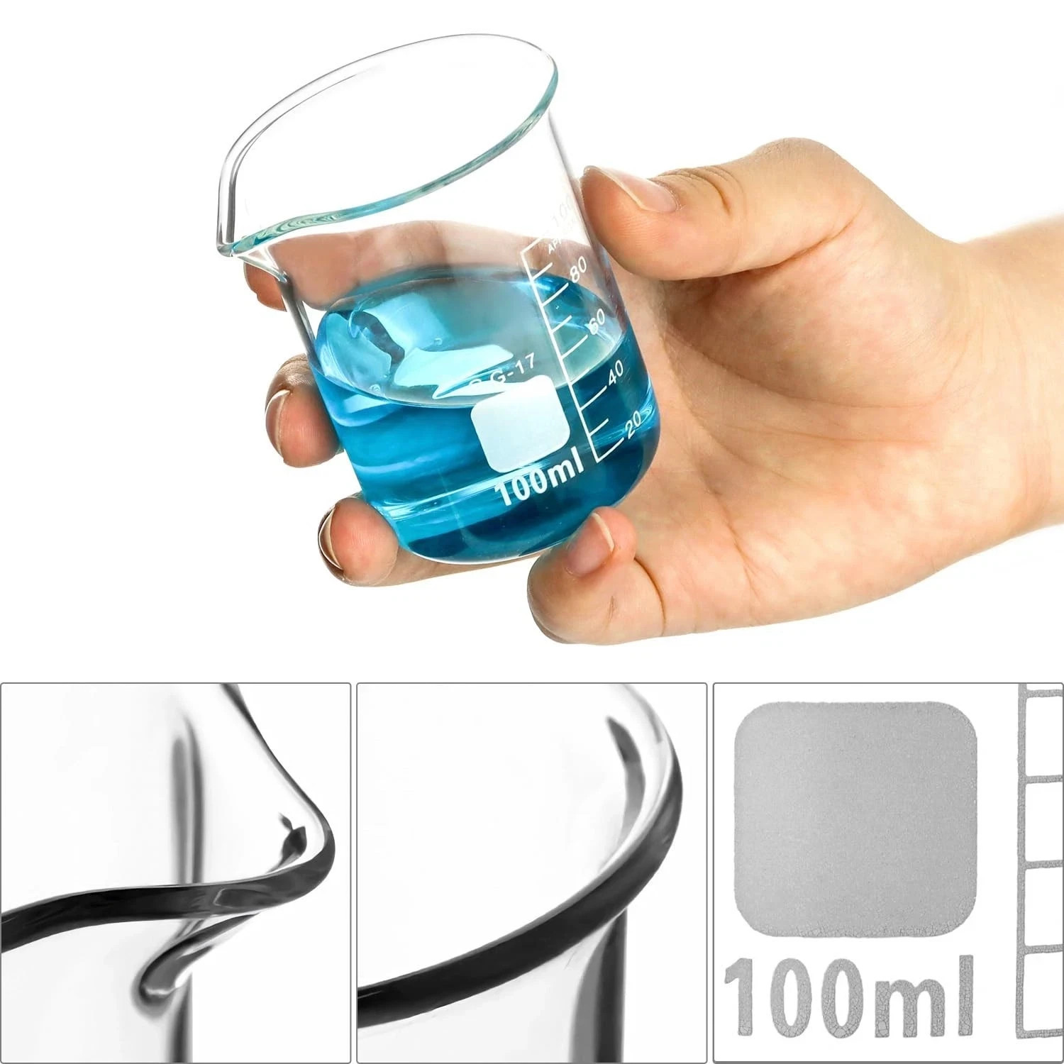 Griffin Low Form Beaker Set 100 mL 3.3 Borosilicate Glass, 6 Pack, Graduated Lab